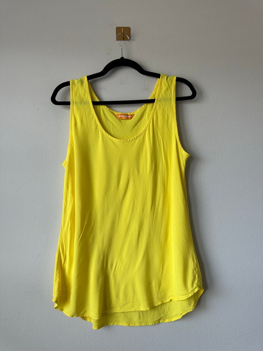 Jams World Canary Yellow Rayon Tank Top XL Hawaiian Sleeveless A-Line USA